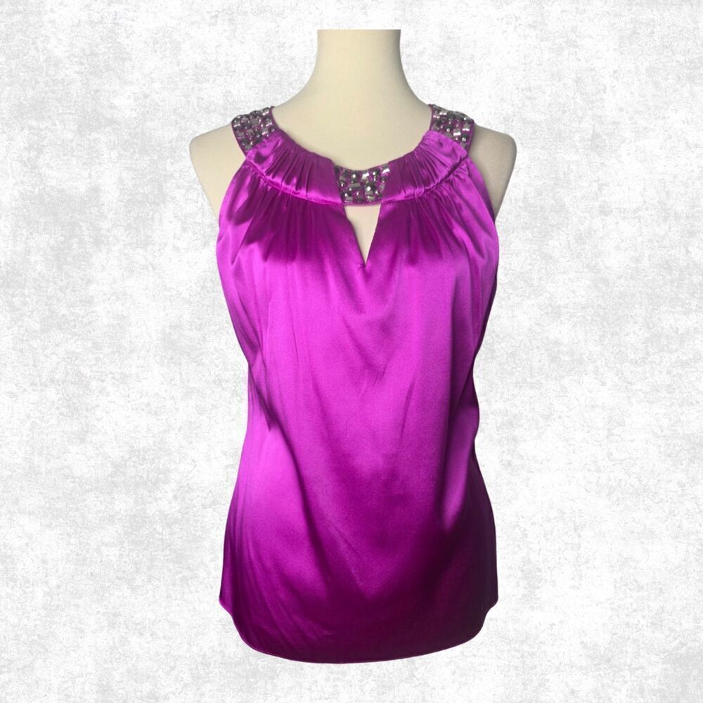 Cache Satin Magenta Embellished Halter Top Medium Glam Clubwear Y2K Party Vibe